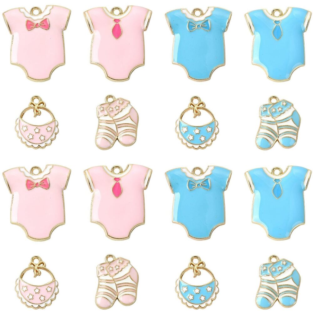 7110 40Pcs 8 Styles Pink Blue Baby Charms Enamel Newborn Clothes Suit